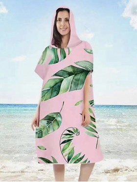 Tropical Leaves Print Hoodie Robe